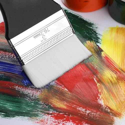 Bates- Flat Paddle Paint Brush Set, 3 Pack, 1"/2"/3" Nylon Bristles | Scale Paddle Brush with Short Ergonomic Handle for Oil and Acrylic Paints Varnishes Painter Artist