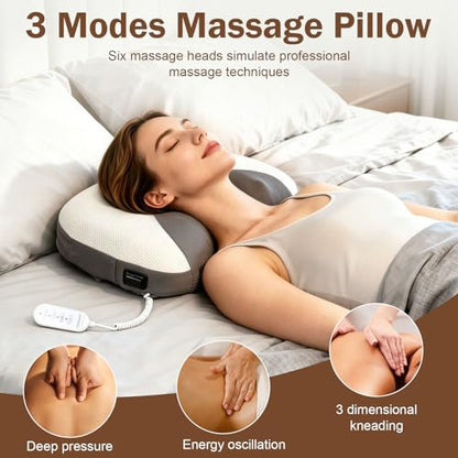 Futurebatt Neck Massager Pillow with Active Cervical Stretching, 3D Rolling Shiatsu Massage & Heat, Neck and Shoulder Massager for Desk Workers, Cervical Relief Pillow for Home and Office