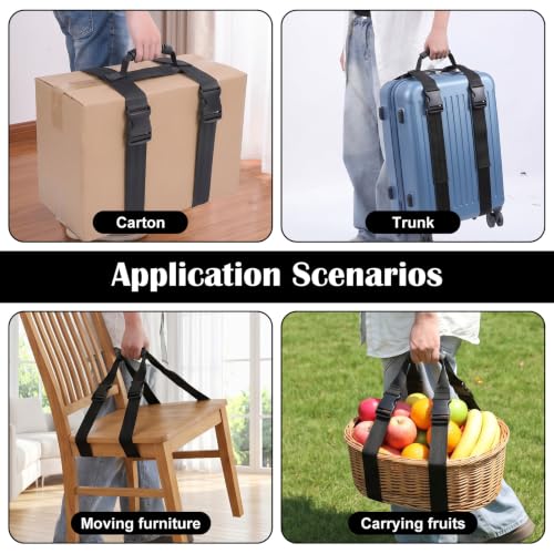 2Pcs 2 Size Black Carrying Strap with Handle, 63 inch 137.8 Inch | Adjustable Nylon Moving Belt for Yoga Mat Straps for Carrying Heavy-Duty H-Shaped Design Luggage Strap