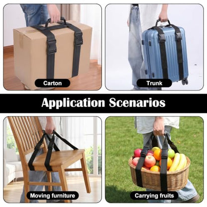 2Pcs 2 Size Black Carrying Strap with Handle, 63 inch 137.8 Inch | Adjustable Nylon Moving Belt for Yoga Mat Straps for Carrying Heavy-Duty H-Shaped Design Luggage Strap