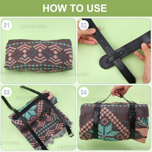 2 Set Outdoor Picnic Blanket Carry Strap 26.93 Inch PU Leather Camping Travel Rug Blanket Holder Portable Handle Bedroll Motorcycle Yoga Mat Roll Carrier with Adjustable Belt - style: 2 colors