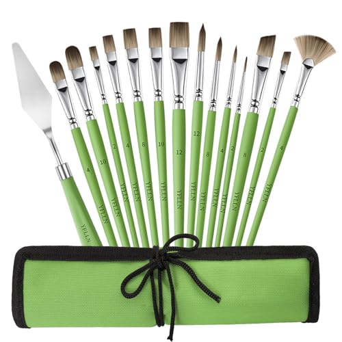 Paint Brush Set, Professional Paint Brushes for Watercolor Painting, Acrylic, Gouache & Oil Painting - Detail Paint Brushes, Round, Flat, Cat's Tongue,Liner for Artists and Beginners(15pcs)