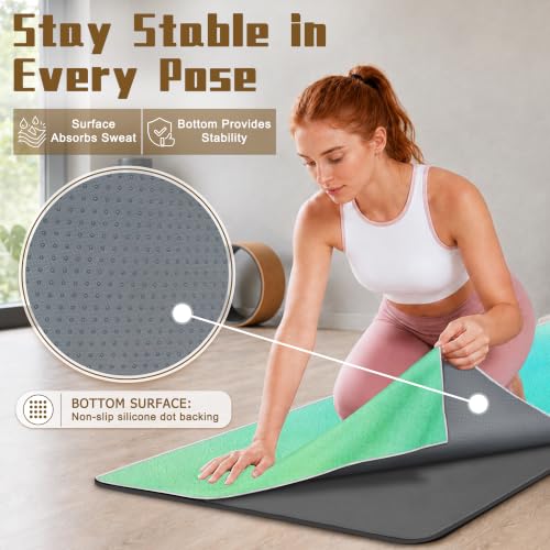 Yoga Mat Towel Non Slip Ultra-Absorbent Hot Yoga Towel, Super Stylish Printed Sweat Hot Yoga Towel, Ideal for Home, Workouts, Pilates, Yoga, 72 x 27in, Green & Yellow - color: Green & Yellow