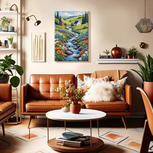 SparkGlow Framed Paint by Numbers Kit for Adults Landscape, 8×12 Inch | Premium Canvas, Include Easel, Number Painting for Gift, Home Decoration, Relaxing and Joyful, DIY Acrylic Oil Painting - color: Landscape015