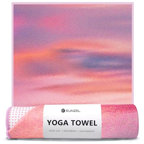 Eunzel Hot Yoga Mat Towel with Grip Dots, Printed Design 72" x 24" | Grip Dot Non Slip, Printed Microfiber Design, Sweat Absorbent, Hot Yoga & Pilate - color: Sunset