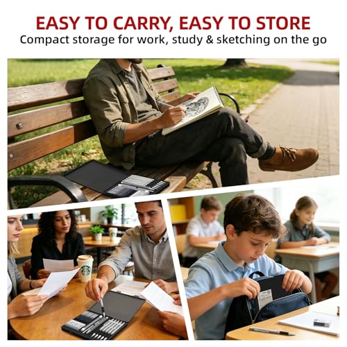 WUO 0.7 mm Mechanical Pencil Set with Eraser Pen Storage Case, 6 PCS | Metal Drafting Pencils, 360 HB Lead Refills, 3x4B Erasers, 12 Eraser Refills for School Artist Writing Drawing Sketching - color: Black 5 - 0.7mm (6 Pack)