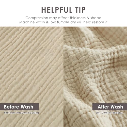 EMME Cotton Blanket King Size for Bed Soft Muslin Blankets 108"x90" Beige Lightweight Breathable Layering Bedspread Coverlet All Season Gauze - color: 02 - Beige, size: King (108" x 90")