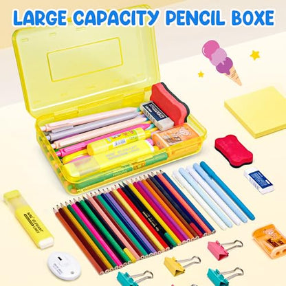 GAMENOTE Plastic Pencil Box with Personalized Sticker,Kid Hard Pencil Case with Snap-tight Lid,Small Art Craft Storage Containers,School Supplies Box for Boys,Girls (Yellow) - color: Yellow