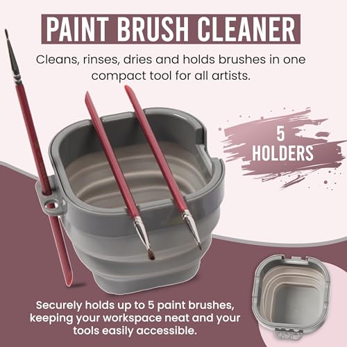 Airtight Watercolor Palette with Lid - Set of 5 Paint Brush Holder Cup with Paint Palette | Acrylic Paint Palette | Paint Brush Cleaner Cup | Painting Accessories | Painting Palette Gifts for Artists - color: Herringbone