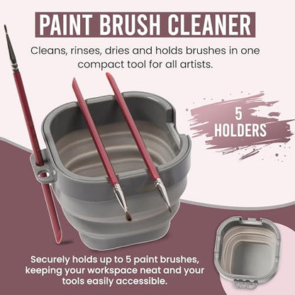 Airtight Watercolor Palette with Lid - Set of 5 Paint Brush Holder Cup with Paint Palette | Acrylic Paint Palette | Paint Brush Cleaner Cup | Painting Accessories | Painting Palette Gifts for Artists - color: Herringbone