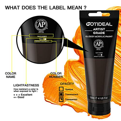 GOTIDEAL Acrylic Paint Raw Umber Tubes(120ml, 4.1 oz) | Non Toxic, Non Fading, Rich Pigments,for Painters, Adults & Kids,Ideal for Canvas Wood Clay Fabric Ceramic Craft Supplies - color: Raw Umber, style: Regular