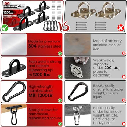sprookber 304 Stainless Steel Pad Eye Snap Hook,M8 Ceiling Hook 1200Lb,8Pcs | Hanging Kit with Screws for Hammock Chair Swing, Yoga Gym Equipment, Sun Shade Sail, Plant Hangers & Marine Boat Hardware - size: 3.15 inch, style: Black Oval