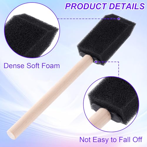 HINZIC 5pcs 1'' Foam Paint Brushes, Sponge Painting Brushes, Black | Sponge Head with Wood Handle, for Staining Retouching, Painting, Crafting, Varnishes - size: 1 inch
