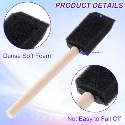 HINZIC 5pcs 1'' Foam Paint Brushes, Sponge Painting Brushes, Black | Sponge Head with Wood Handle, for Staining Retouching, Painting, Crafting, Varnishes - size: 1 inch