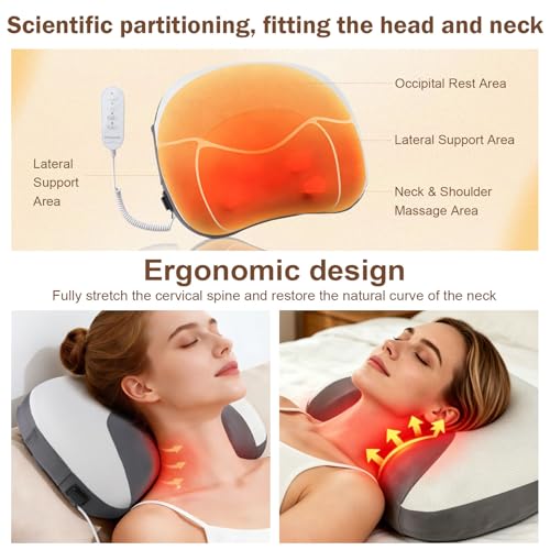 Futurebatt Neck Massager Pillow with Active Cervical Stretching, 3D Rolling Shiatsu Massage & Heat, Neck and Shoulder Massager for Desk Workers, Cervical Relief Pillow for Home and Office
