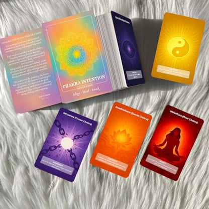 Chakra Intention Oracle Cards, 49 oracle card with meanings on them Reflection Deck for Mindfulness, Intention Setting Meditation, Seven Chakra Inspired Oracle Cards for Self-Reflection Personal Gro