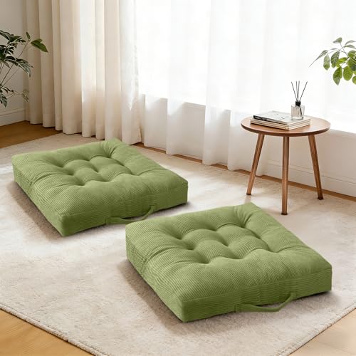 Green Floor Pillow, 2 Pcs Portable Chair Pads with Handle, 18x18 in - color: Green
