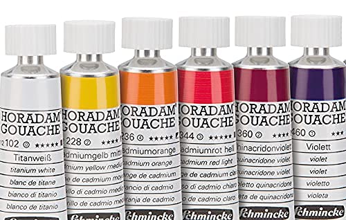 Schmincke - HORADAM® Gouache, 10 x 0,51 fl oz / 15 ml tubes, 72 701 097, 10 finest gouache colors in a metal box, highest concentration of pigments