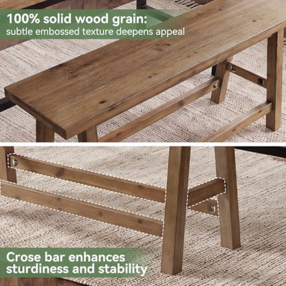 55" Solid Wood Counter Height Bar Bench, Bench for Island Table