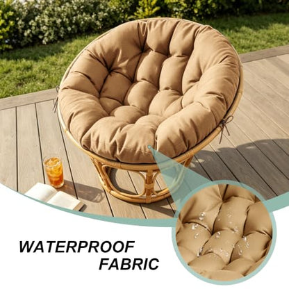 47" Round Tufted Floor Cushion, Thick Meditation Papasan with Ties - color: Light Brown