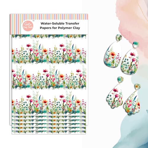 GOTO CLAY TOOLS Clay Transfer Paper, Wildflower Border Water Soluble Transfer Sheet for Polymer Clay, Bright Colors Even After Baking, No Cracking, 4 x 5.5 inches, 6 Pcs | TPUS-797 - color: TPUS-797