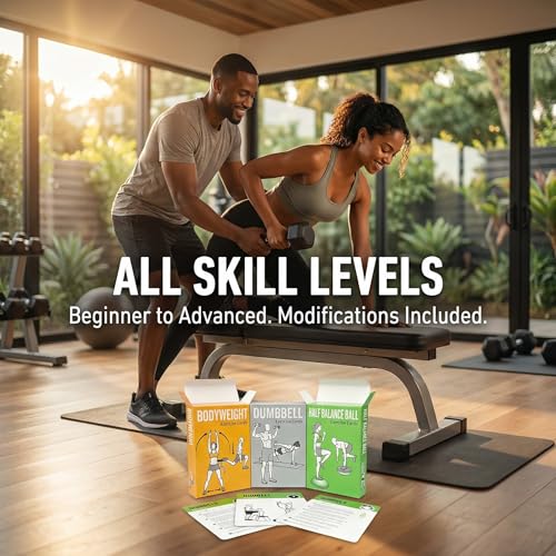 Workout Cards Bodyweight & Dumbbell & Half-Balance Ball - 150 Large 5"x3.5" Exercise Cards with 36 Strength Moves, Home & Gym Fitness Cards for Men & Women, Beginner Fitness Guide - color: e. Green2