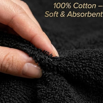 HOME ESSENTIALS Salon Towels (15 x 25 inches) 24 Pack, Black Hand Towels for Bathroom, Quick Dry Gym Towels, Spa Face Towel, Absorbent Cotton Towels for Barber, Gym, Bath, Pedicure and Home Hair Care - color: Black