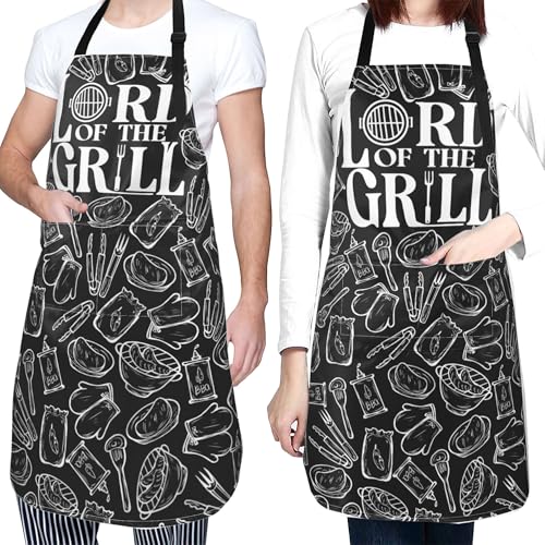 Art Apron with Pocket for Women Men | Kitchen Aprons Chef Apron for Cooking Baking BBQ Painting Gardening - color: Black Grilling Art