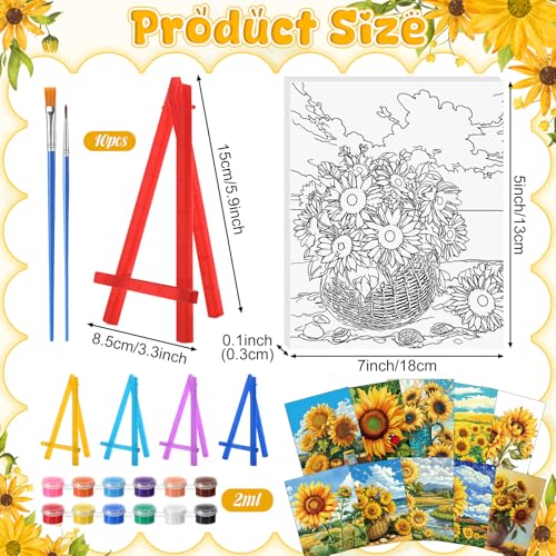 Blosssound 10 Set Pre Printed Canvas Pre Drawn Canvas Painting with Easel Kits 5" x 7" Outline Painting Panels for Beginners, DIY Craft Project, Home Decors(Sunflower) - style: Sunflower