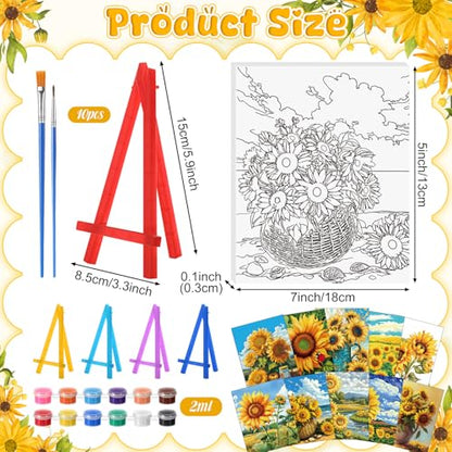 Blosssound 10 Set Pre Printed Canvas Pre Drawn Canvas Painting with Easel Kits 5" x 7" Outline Painting Panels for Beginners, DIY Craft Project, Home Decors(Sunflower) - style: Sunflower