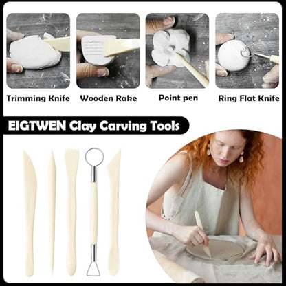 EIGTWEN 100ml Air Dry Clay Glaze and 29pcs Clay Tools Kit, Gloss Varnish | Gloss Glaze, Waterproof,Prevents Clay Scratches & Wear, Air Dry Clay Tool,Dotting Tools,Ball Tools,Carving Tools,Shaper Tools - size: Gloss