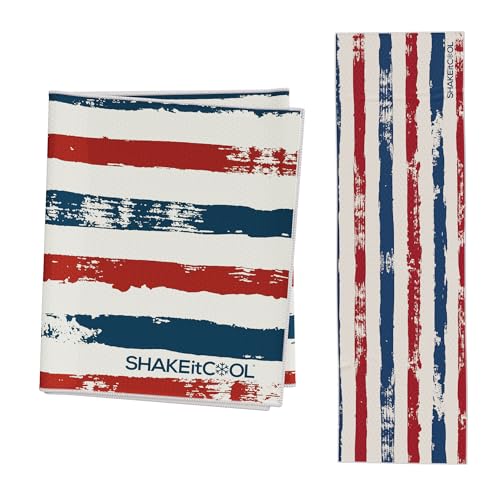 SHAKEitCOOL Extended Size Cooling Towel – Be Cool in Style - Heat Relief, Soft, Lightweight, Sun Protection, Easy Clean - Perfect for Biking, Hiking, Running, Yoga, Golf, Gardening - Vintage Flag - color: Vintage Flag
