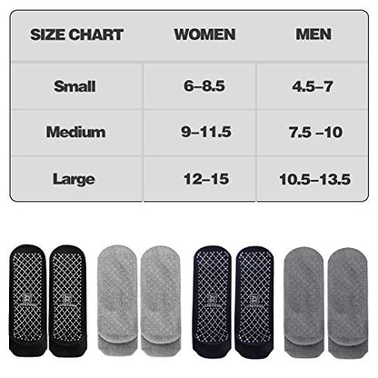 unenow Unisex Non Slip Grip Socks for Yoga Pilates Barre Home & Hospital - color: 4 Pairs-black/Blue/Light Grey/Dark Grey, size: Medium