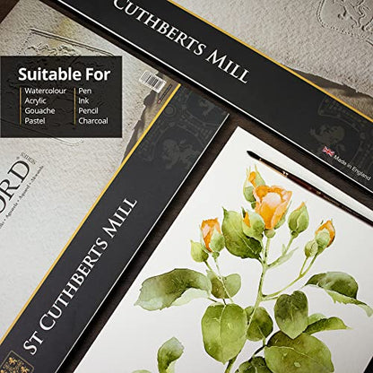 St. Cuthberts Mill Saunders Watercolor Paper Block - 20x14-inch White 100% Cotton - 20 Sheets of 140lb Rough for Gouache Ink Acrylic Charcoal and More