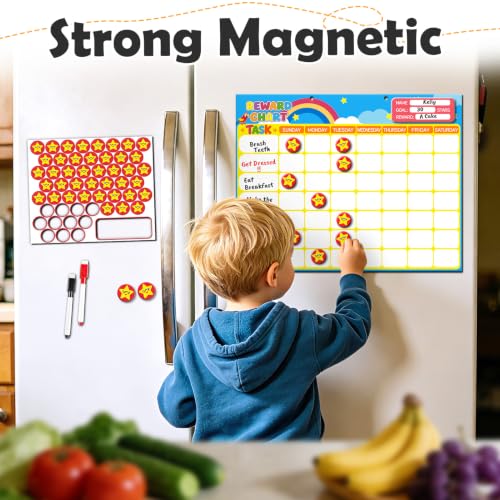 Magnetic Reward Chart for Kids, Customizable Dry Erase Weekly Chore Chart - size: 1 Kid-Stars