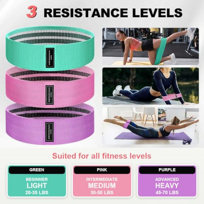 Fabric Resistance Bands Set with Stretching Strap, 3 Levels