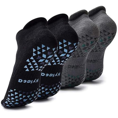 Hylaea Unisex Non Slip Socks with Grip for Yoga, Hospital, Pilates, Barre | Ankle, Cushioned | Breathable Cotton, Thick Cushioned Sole, Anti-Slip, Ankle Protection, Men Women, Ideal for Yoga, Barre, Hospital & Home Use - color: 2 Pairs Black Gray (Bicolor