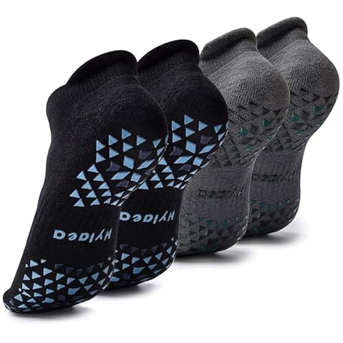 Hylaea Unisex Non Slip Socks with Grip for Yoga, Hospital, Pilates, Barre | Ankle, Cushioned | Breathable Cotton, Thick Cushioned Sole, Anti-Slip, Ankle Protection, Men Women, Ideal for Yoga, Barre, Hospital & Home Use - color: 2 Pairs Black Gray (Bicolor