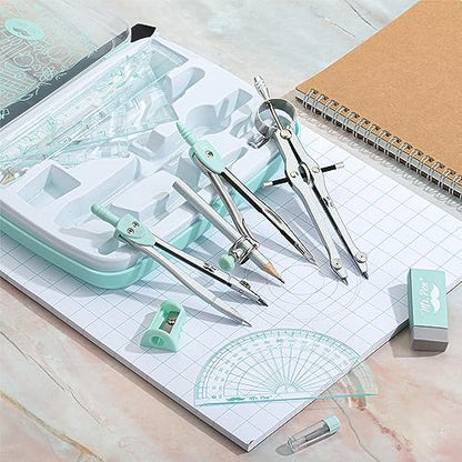 Mr. Pen- Geometry Set, 13 pcs, 3 Metal Compasses, Protractor, 6" Ruler | 45° & 30°/60° Set Squares, Pencils, Lead Refills, Sharpener & Eraser for Math, Drafting & Classroom Use | 45° & 30°/60° Set Squares, Pencils, Lead Refills, Sharpener & Eraser for Mat