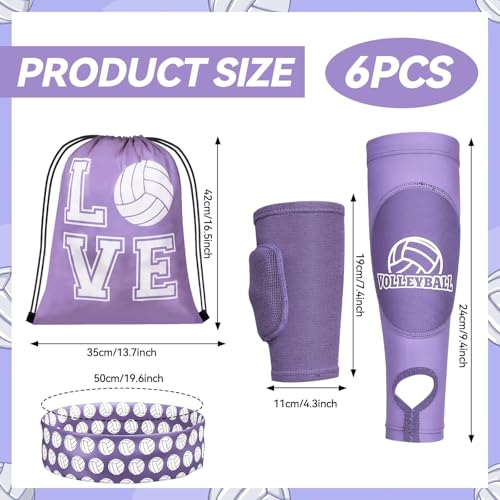 6 Pcs Volleyball Accessories Volleyball Knee Pads Arm Sleeves Drawstring Bag Softball Headbands Volleyball Protection Equipment Gifts for Women Training - color: Purple, size: Small