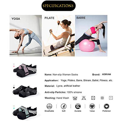 ABIRAM Pilates Grip Socks for Women - Non-Slip Toeless Yoga & Barre Socks - color: Pink, size: Small