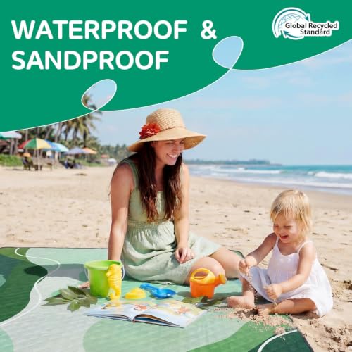 RYCHIC Waterproof Picnic Blanket Beach Outdoor Camping Mat Rug Extra Large Foldable Cute Travel Essential Accessories Gift Park Patio Lawn Garden Grass Ground Play Music Festival Concert Must Have - color: Abstract Sage Green