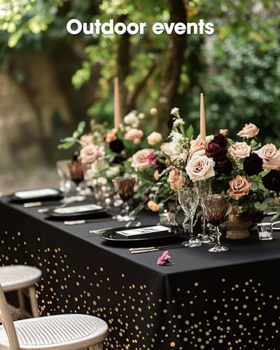 Pureegg Plastic Table Cloth Disposable 8 Pack 54 x 108 Inch, Black Gold | Graduation Party, Class of 2026, Leakproof & Sturdy, Black Gold, Table Cover - color: Black and Gold, size: 54" X 108" Rectangle