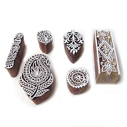 Paisley and Leaf Contemporary Designs Wood Blocks for Printing (Set of 5) - color: Htag0323