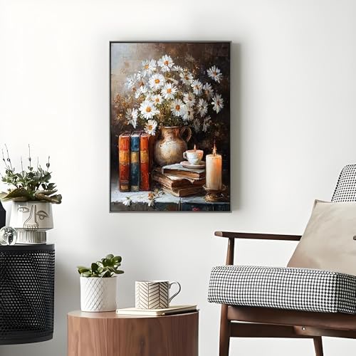 OJTOYART Daisies Paint by Numbers Kit for Adults, vase Adult Painting by Numbers for Beginner on Canvas, DIY Hand Painted Oil Paintings for Home Wall Decor 16 X 20 inch - color: MT6301