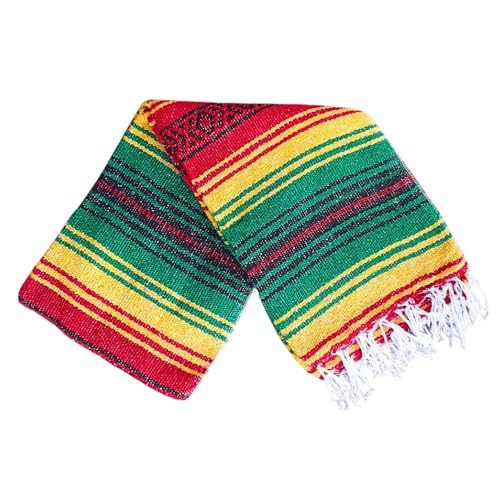 Open Road Goods Handmade Rasta or Hippie Blanket - Traditional Mexican Falsa Blanket in Rasta Colors