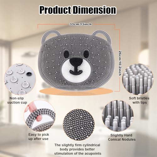 Kalolary Silicone Shower Foot Scrubber Mat with Non-Slip Suction Cups - color: Grey Bear