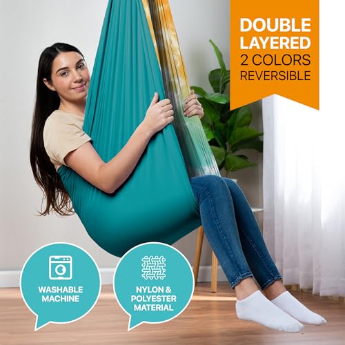 Compression Sensory Swing Adult & Kids, Indoor Outdoor Pod, Holds 300lb | indoor sensory swing for kids, outdoor sensory swing indoor, sensory swing kids, sensory toys, 360 swivel hammock swing - color: Sunwhirl