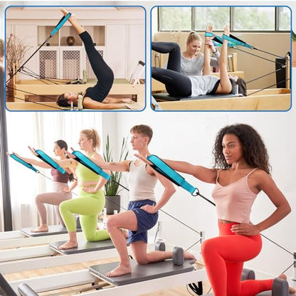 TOBWOLF 2PCS Pilates Straps for Reformer, Double Loop D Ring Foot Hand - color: Blue