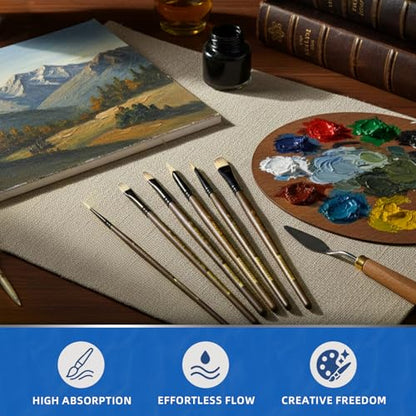 Falling in Art 6 Pcs Professional Watercolor Paint Brush Set, Brown | Artist Brushes with Round, Flat, Filbert, Dagger for Acrylic and Gouache Painting - color: Brown